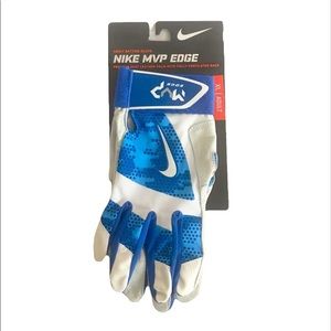 Nike MVP Edge Ventilated Back Batting Glove Goat Leather Blue White Adult XL NWT